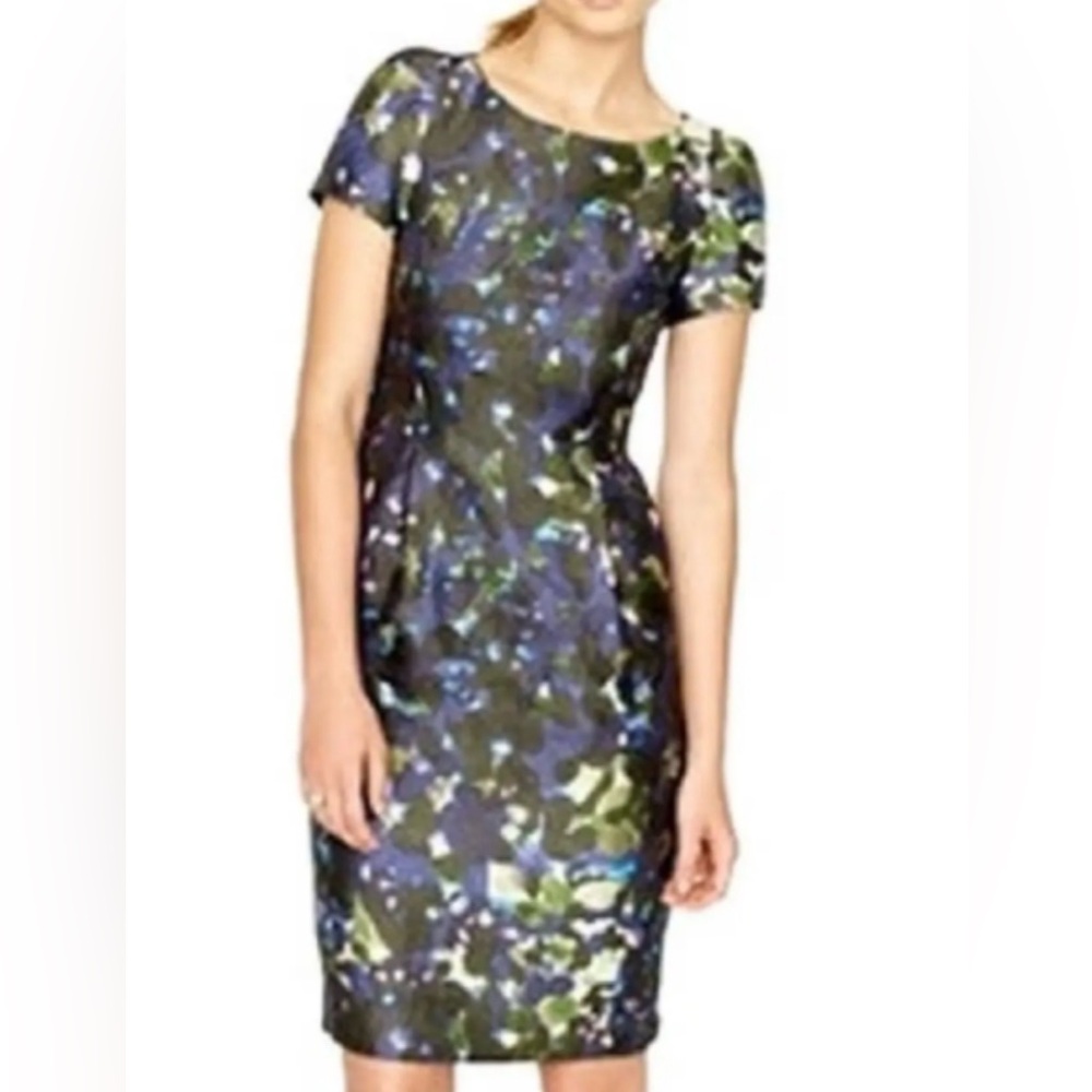 J. Crew Multi Floral Watercolor Print Midi Sheath Dress - Picture 3 of 3